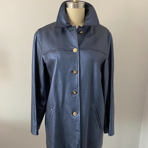 St. John Sport Metallic Navy Leather Jacket